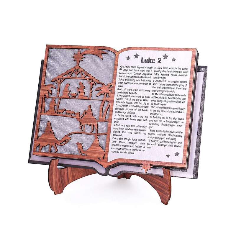 3d Wooden Nativity Scene Book Display with Light, Nativity Sets for Indoor, Nativity Set with Figure