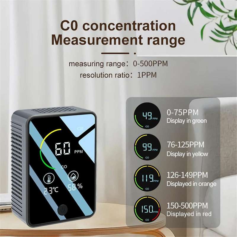 3-in-1 Air Quality Detector, Carbon Monoxide Temperature Humidity Detector, Indoor CO Alarm Detector