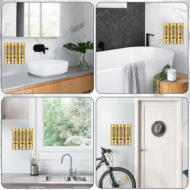 3-in-1 Room Wall Mounted Bathroom Shower Pump Dispenser Organizer 3-head Soap Dispenser Conditioner