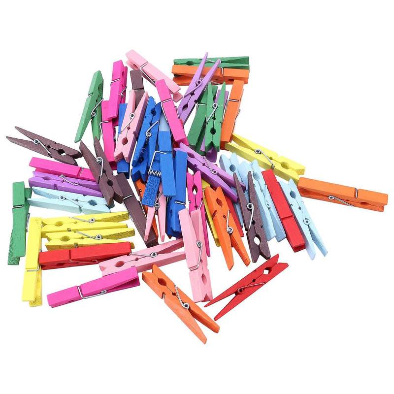 3-inch Natural Colorful Wooden Clothespins, 50 Pins, Assorted Colors