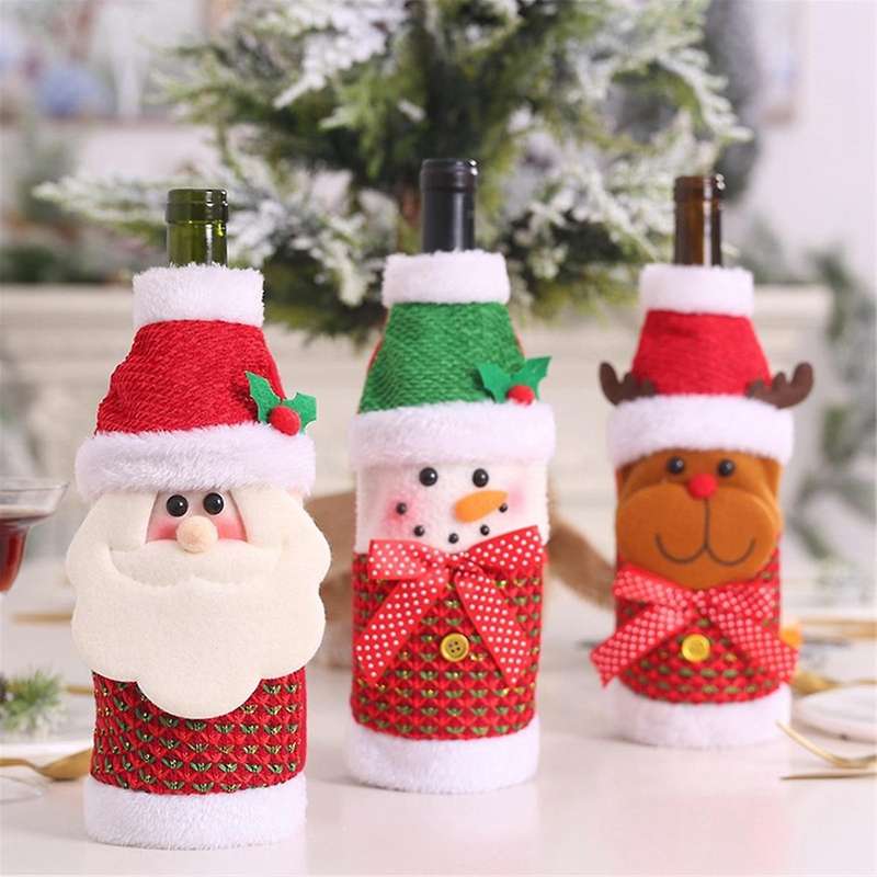 3Pack Christmas Wine Bottle Bags, Sweater Wine Bottle Cover Bags Wine Bottle Cover Cute Santa Reinde