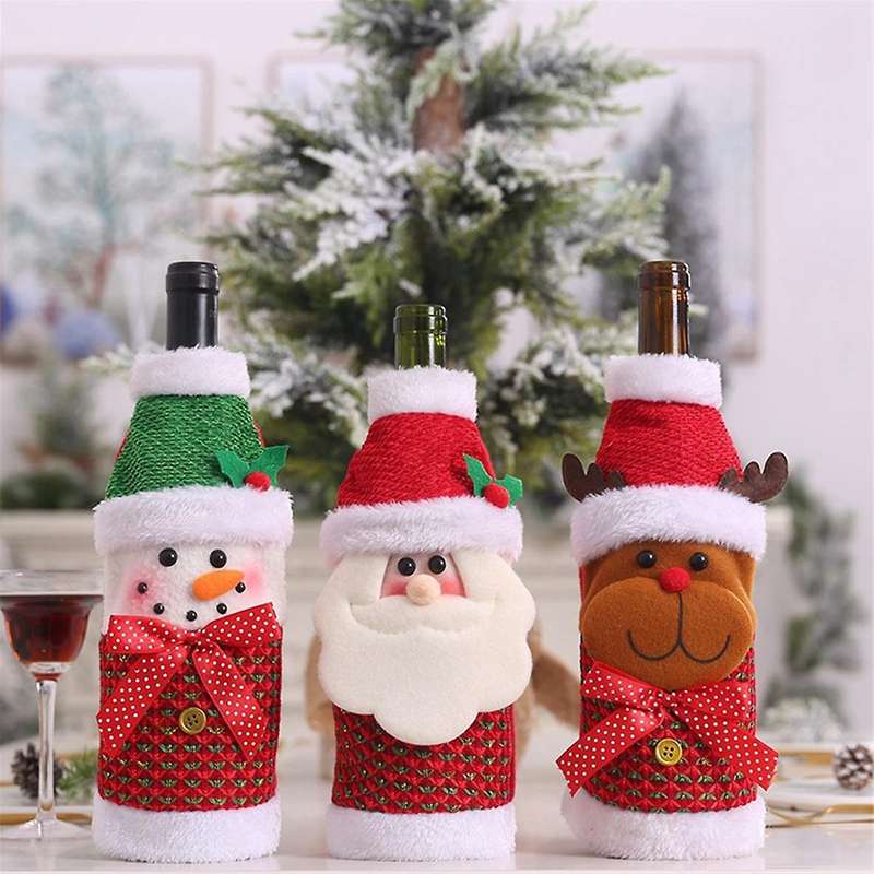 3Pack Christmas Wine Bottle Bags, Sweater Wine Bottle Cover Bags Wine Bottle Cover Cute Santa Reinde