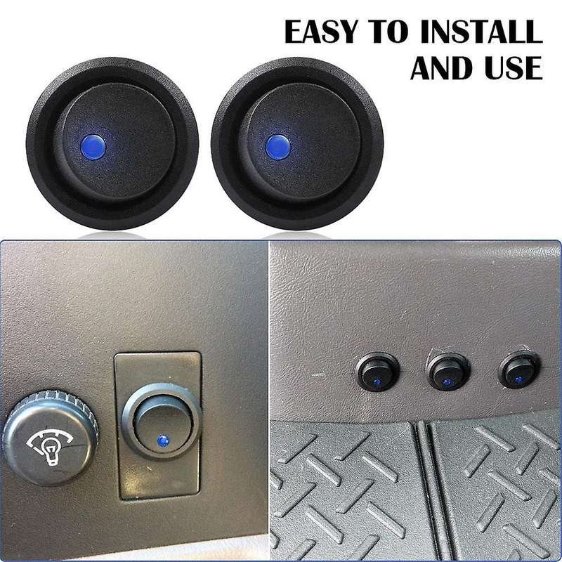 3Pc 12V 20A Rocker Toggle LED Switch Blue Light SPST On-Off Control Compatible Boats Cars Racing Car
