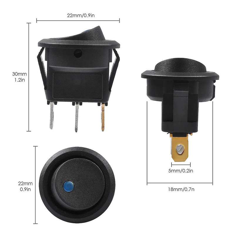 3Pc 12V 20A Rocker Toggle LED Switch Blue Light SPST On-Off Control Compatible Boats Cars Racing Car