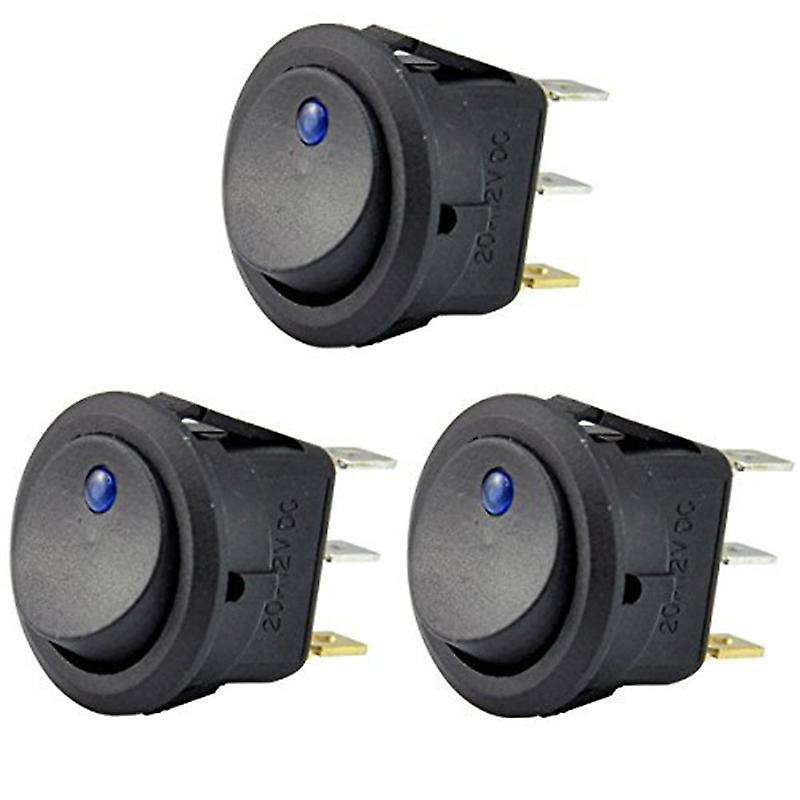 3Pc 12V 20A Rocker Toggle LED Switch Blue Light SPST On-Off Control Compatible Boats Cars Racing Car