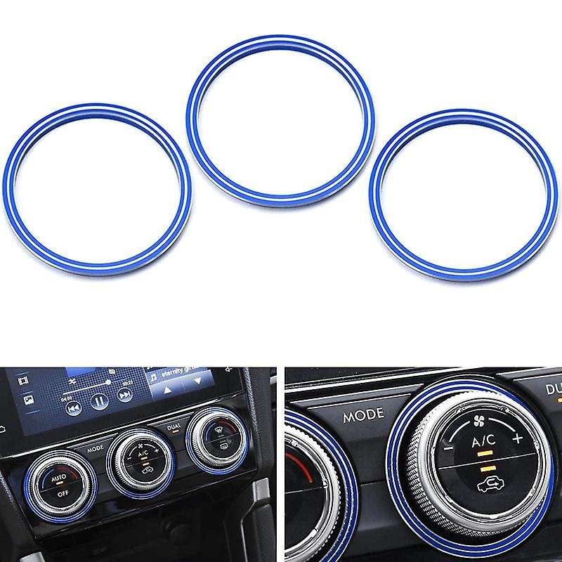 3Pc Blue AC Climate Control Outer Ring Covers Compatible for , , , Forester, XV Crosstrek