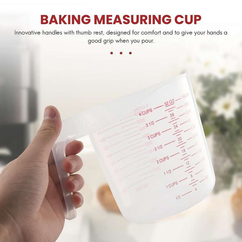 3pc Plastic Measuring Jug Set 4 Cup, 2 Cup and 1 Cup Capacity Free Measuring Beakers with Angled Gr