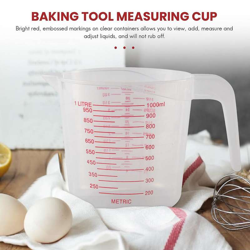 3pc Plastic Measuring Jug Set 4 Cup, 2 Cup and 1 Cup Capacity Free Measuring Beakers with Angled Gr