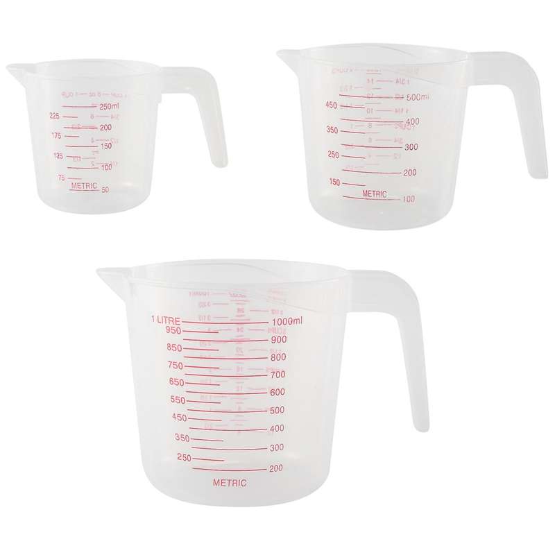 3pc Plastic Measuring Jug Set 4 Cup, 2 Cup and 1 Cup Capacity Free Measuring Beakers with Angled Gr