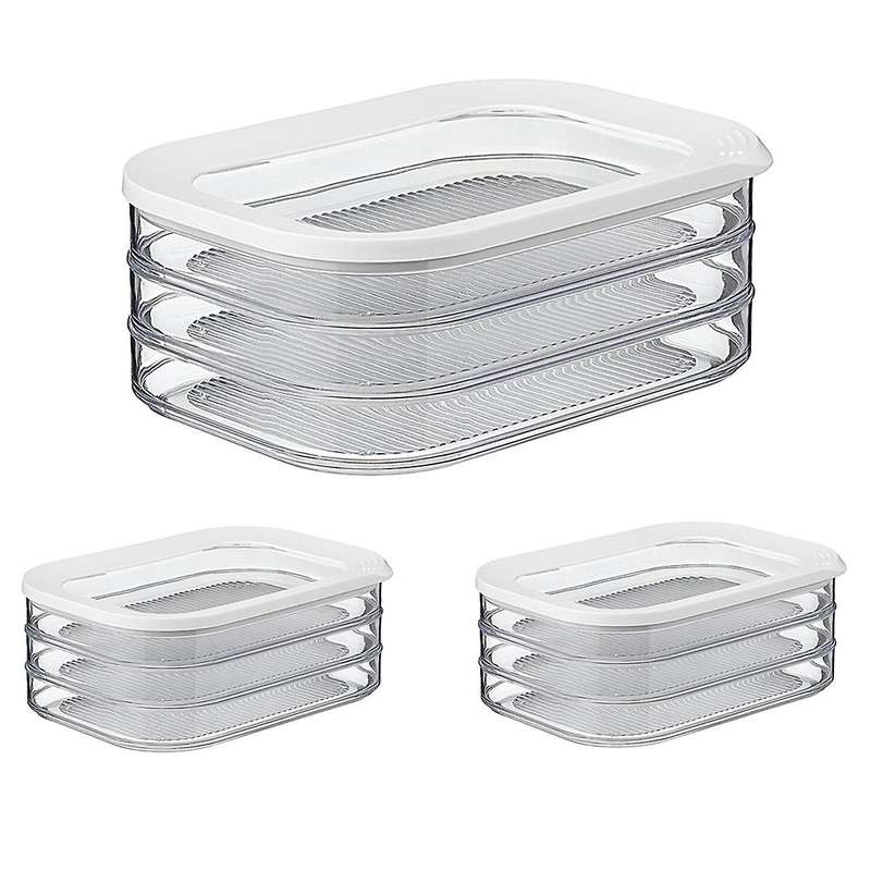 3PCS 1.6L with 3 Tier Meat Pieces Storage Box Airtight Lid Dishwasher Safe 3Layer Crisper