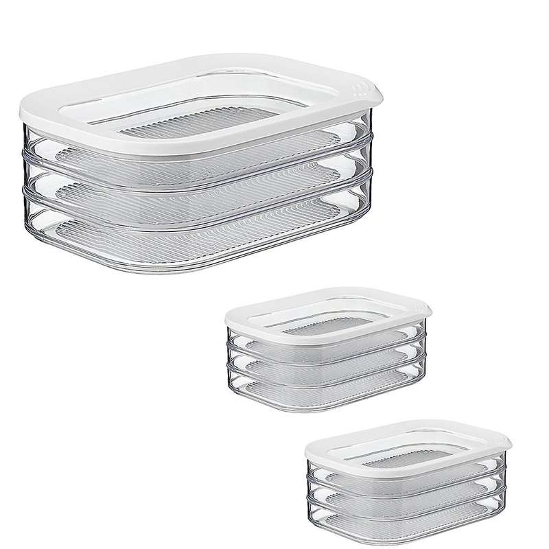 3PCS 1.6L with 3 Tier Meat Pieces Storage Box Airtight Lid Dishwasher Safe 3Layer Crisper