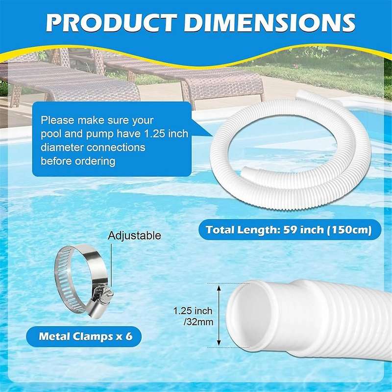 3Pcs 1.25in Pool Hose,59in Long Accessory Pool Pump Hoses for 1-1/4in Diameter All Above Ground Pool