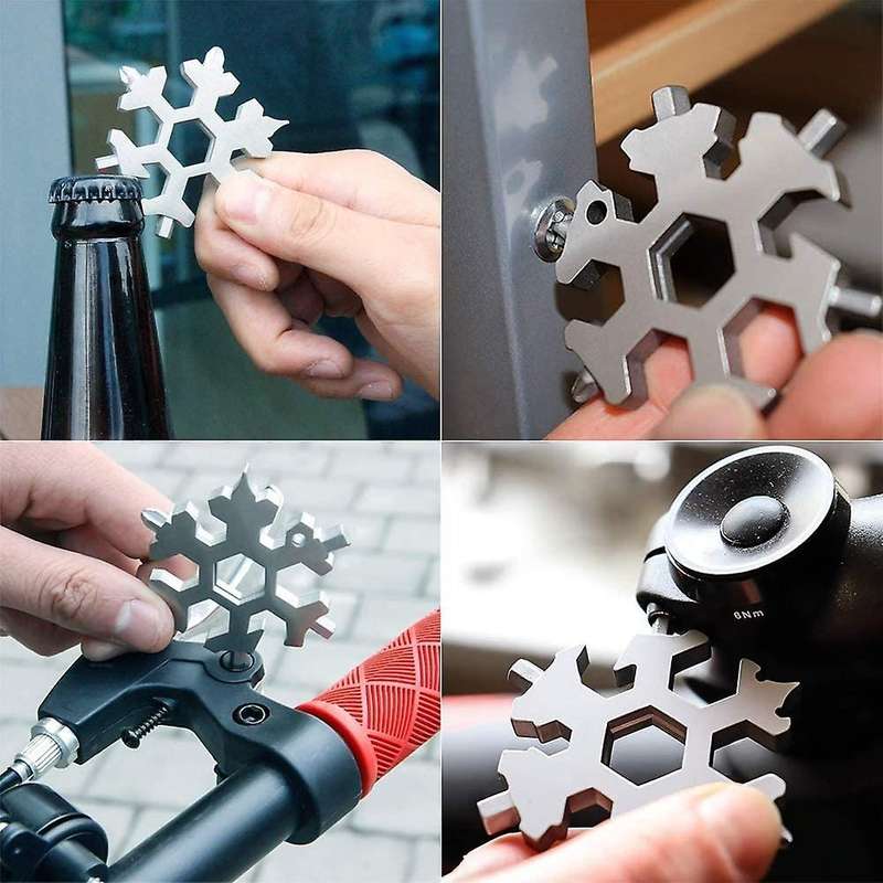 3Pcs 18 in 1 Snowflake Multi-Tool Outdoor Travel Camping Multi-Function Key Ring, Stainless Steel Mu