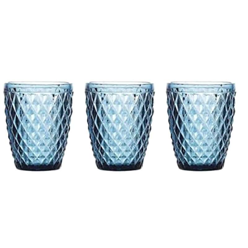 3pcs 220ml Blue Vases,glass Vases for Wine Water and Soft Drinks,and The Texture Is Clear, and Tran
