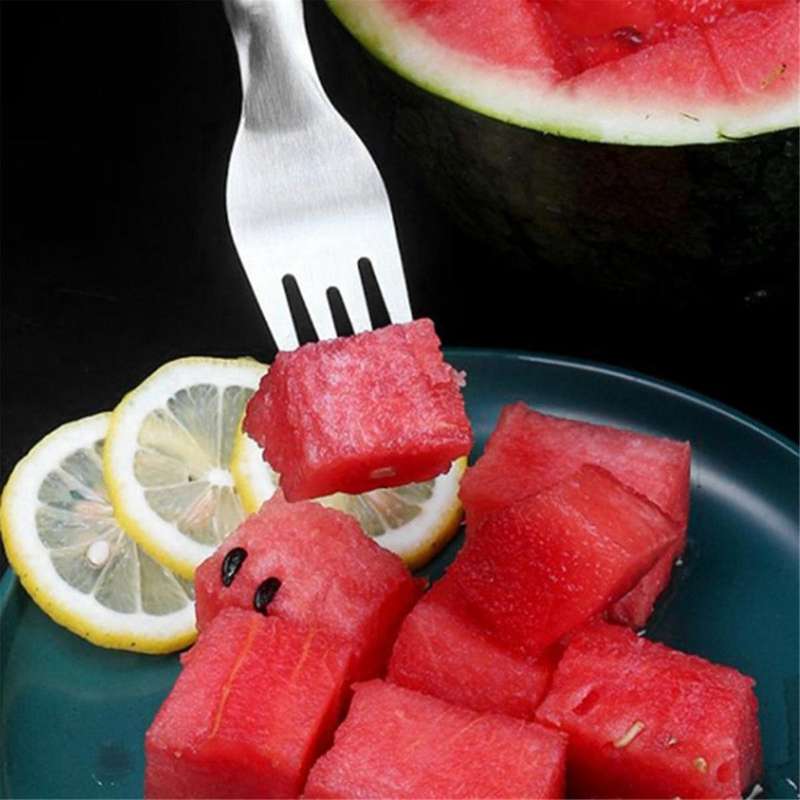 3Pcs 2-In-1 Stainless Steel Fruit Cutter Dual Head Fruit Forks Slicer Knife Watermelon Fork Slicer C