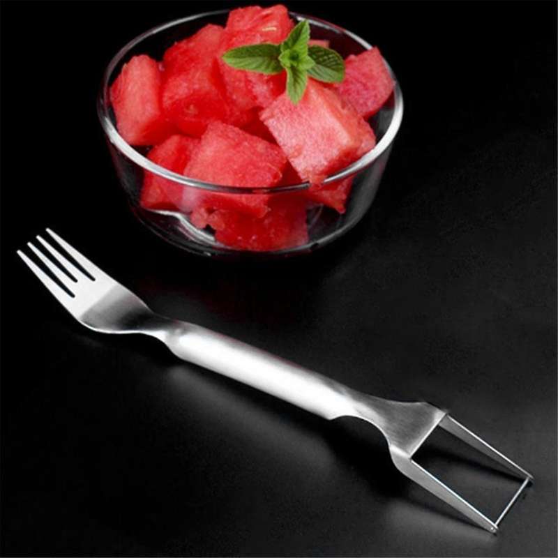 3Pcs 2-In-1 Stainless Steel Fruit Cutter Dual Head Fruit Forks Slicer Knife Watermelon Fork Slicer C