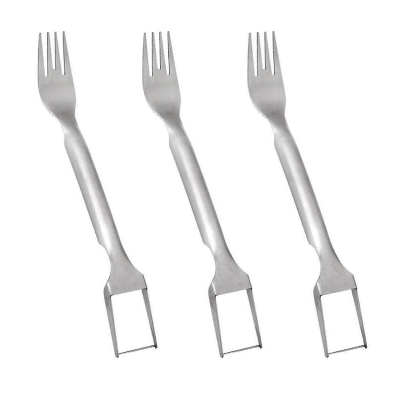 3Pcs 2-In-1 Stainless Steel Fruit Cutter Dual Head Fruit Forks Slicer Knife Watermelon Fork Slicer C