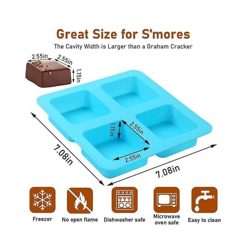 3pcs 4 Cavity Chocolate Covered Cookie Mold, 3pcs Silicone Square Mold Reusable Non Stick Silicone T