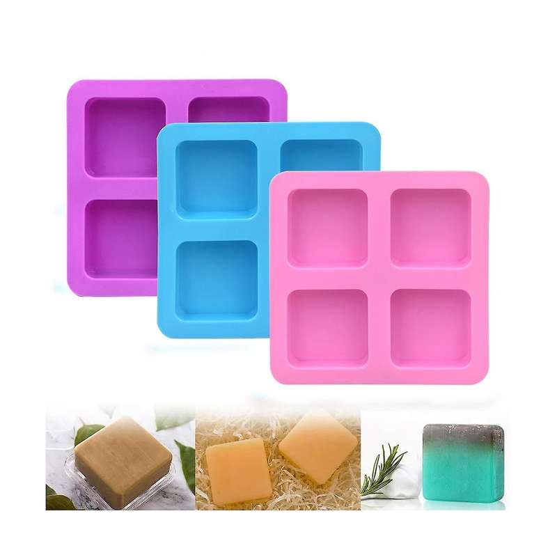 3pcs 4 Cavity Chocolate Covered Cookie Mold, 3pcs Silicone Square Mold Reusable Non Stick Silicone T