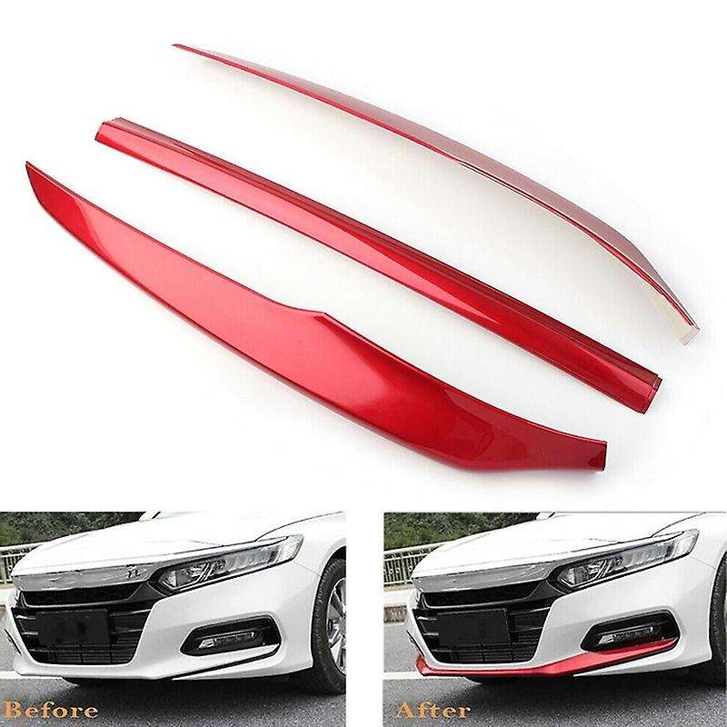3PCS ABS Front Grille Cover Moulding Trim Front Bumper Lip for Accord 2018 2019 2020 (RED)