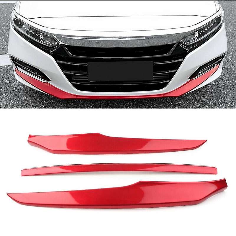 3PCS ABS Front Grille Cover Moulding Trim Front Bumper Lip for Accord 2018 2019 2020 (RED)
