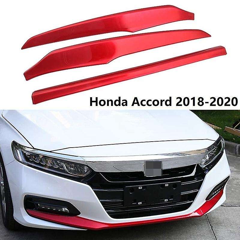 3PCS ABS Front Grille Cover Moulding Trim Front Bumper Lip for Accord 2018 2019 2020 (RED)
