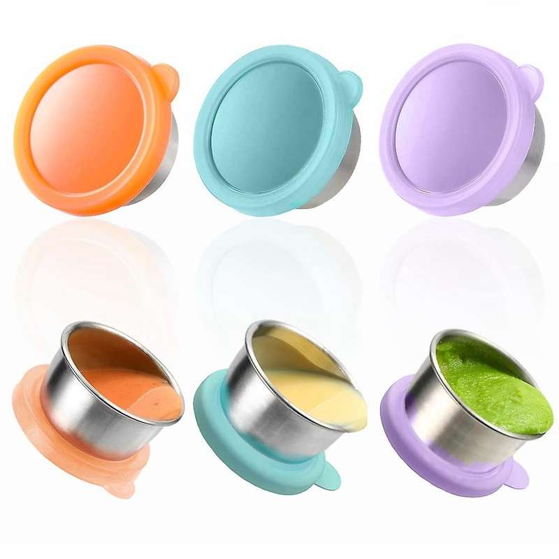 3Pcs 50Ml Salad Dressing Container to Go, Stainless Steel Condiment Containers Cups with Silicone Li