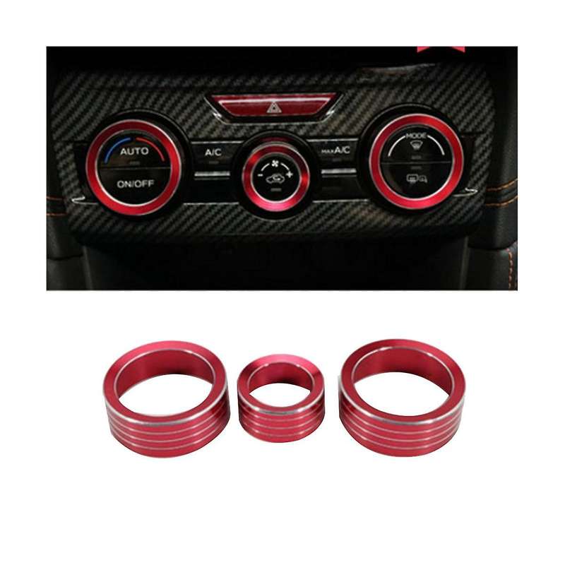 3pcs Air Ac Knob Control Volume Red Cover Rings for Xv Forester 2018-2023 Car Center Console Knob R
