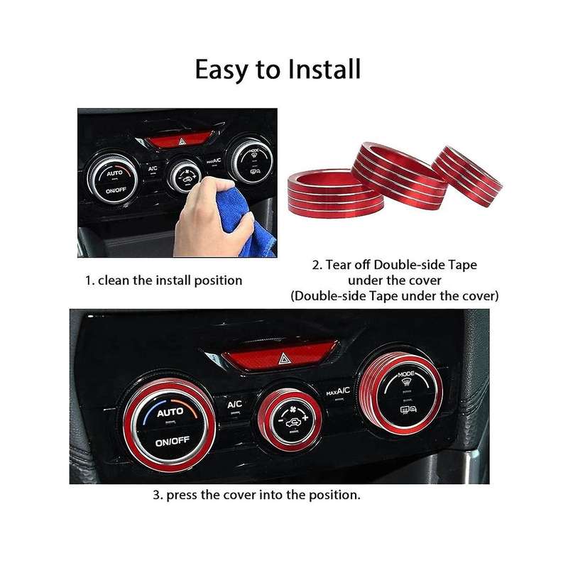 3pcs Air Ac Knob Control Volume Red Cover Rings for Xv Forester 2018-2023 Car Center Console Knob R
