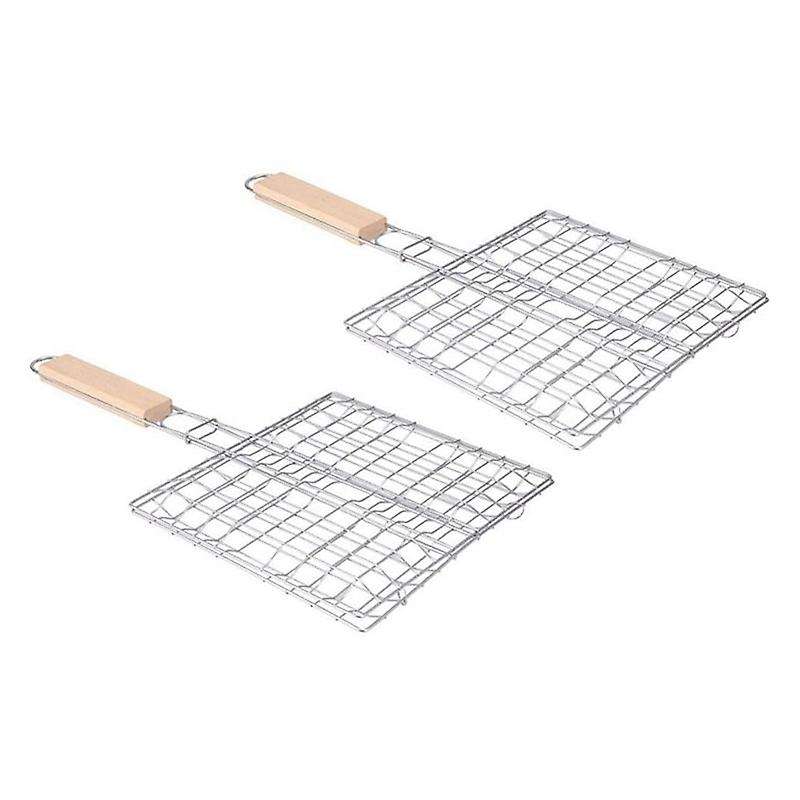 3PCS Barbecue Grilling Basket Barbecue Net BBQ Tool with Wooden Handle for Vegetables Fishes