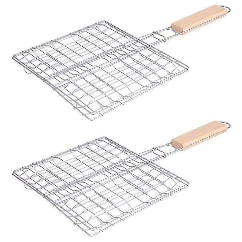 3PCS Barbecue Grilling Basket Barbecue Net BBQ Tool with Wooden Handle for Vegetables Fishes