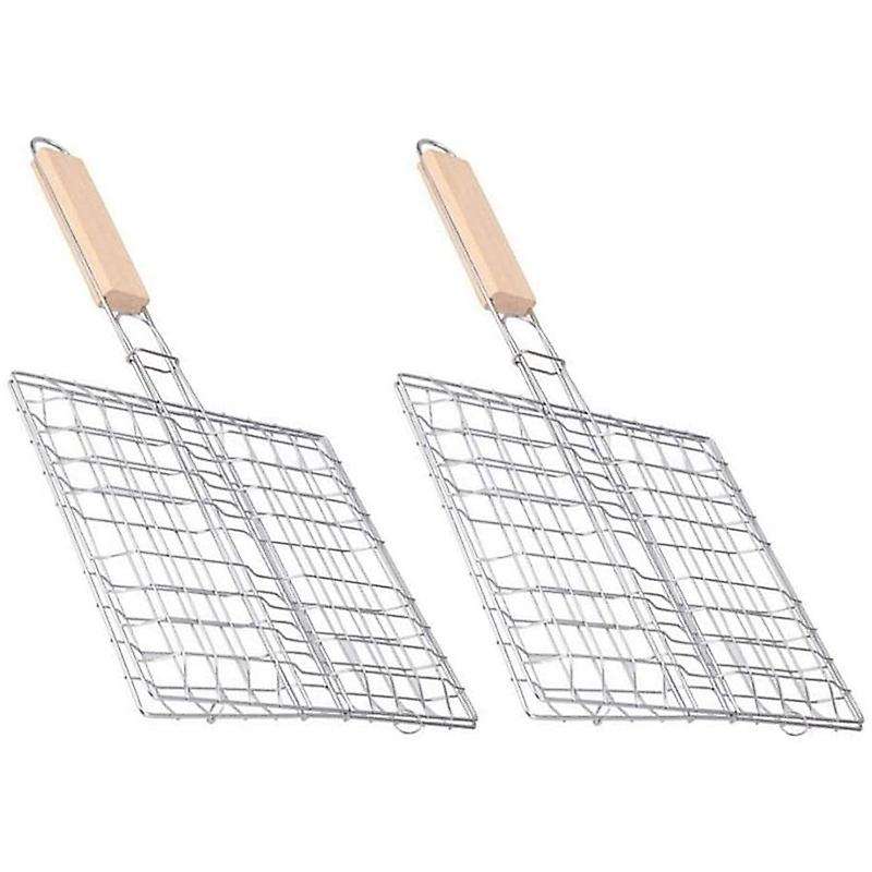 3PCS Barbecue Grilling Basket Barbecue Net BBQ Tool with Wooden Handle for Vegetables Fishes