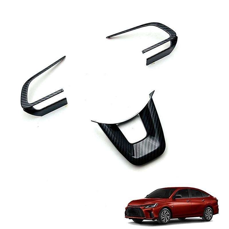 3pcs Car Carbon Fiber Steering Wheel Panel Cover Trim Decoration Frame Sticker for Yaris Ativ / Voi