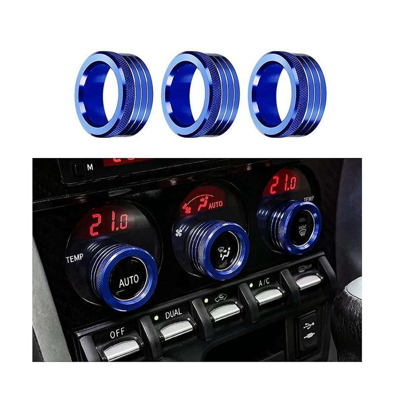 3pcs Car Center Console Air Ac Knob Volume Rings Cover Button for Brz 86 Gt86 2013-2020 Blue