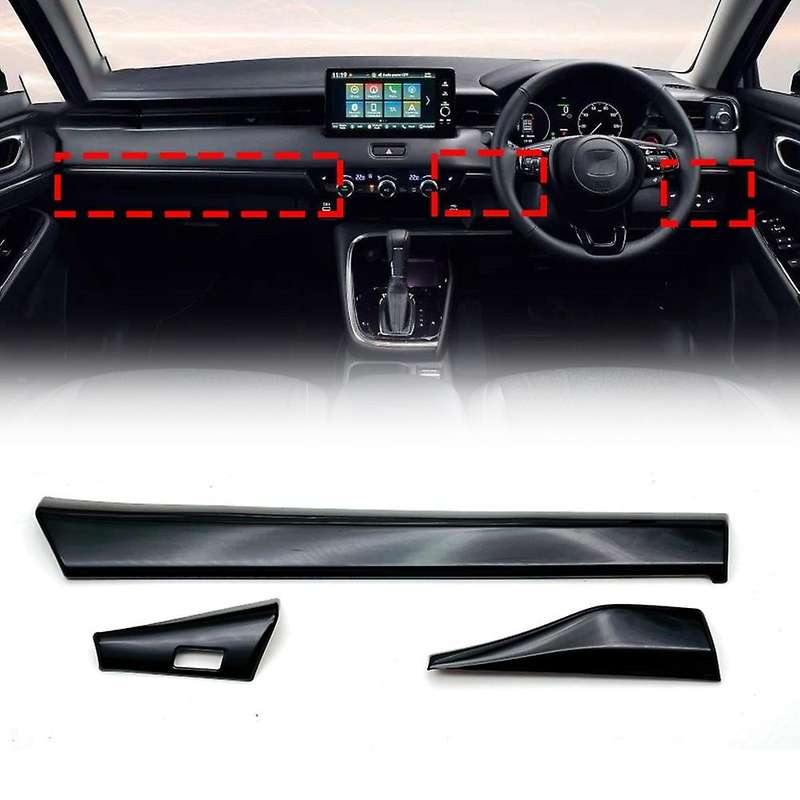 3pcs Car Glossy Black Center Console Dashboard Panel Decorative Cover Trim for -v Vezel 2021 2022 R