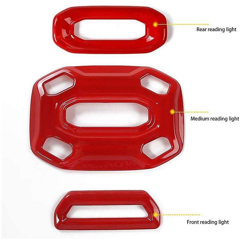 3PCs Car Front Middle Rear Reading Light Panel Cover Decor Trim for 2018-2020 JL JLU (Red)