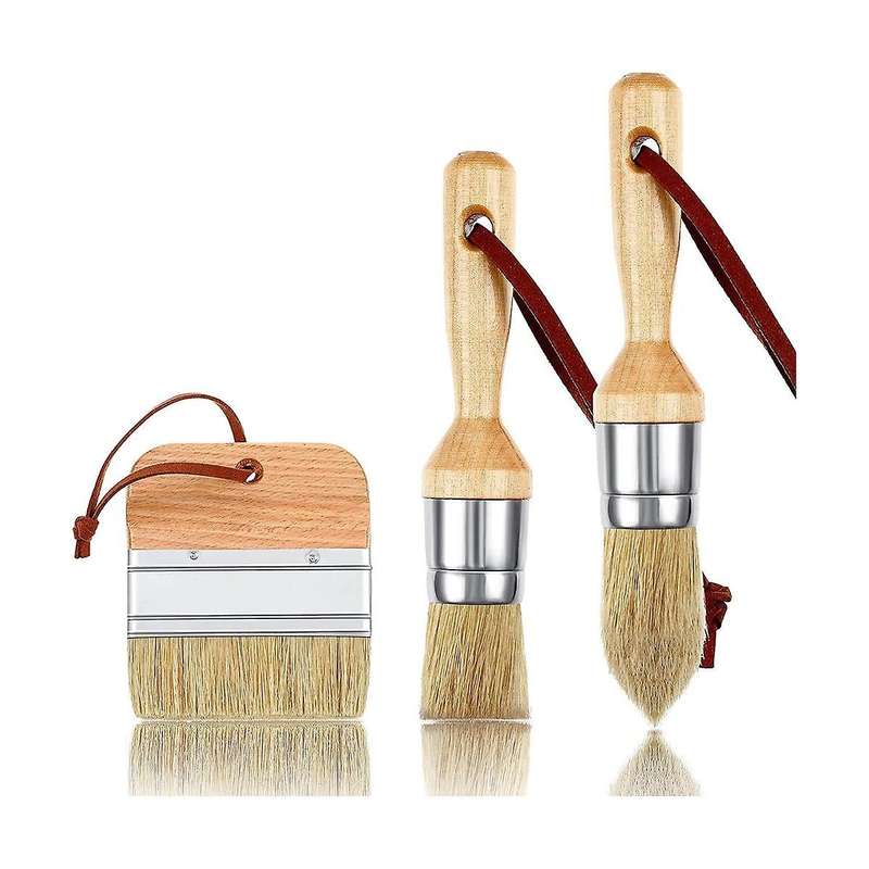 3pcs Chalk and Wax Paint Brushes Oval Brush for Acrylic Painting Bristle Stencil Brushes for Wood F