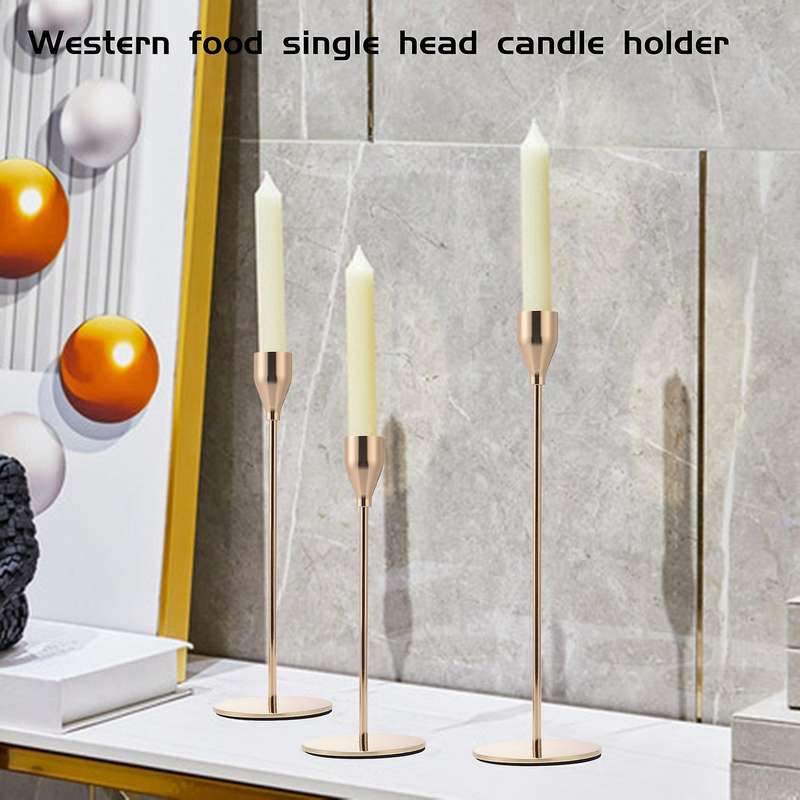 3pcs Chinese Style Metal Candle Holders Simple Golden