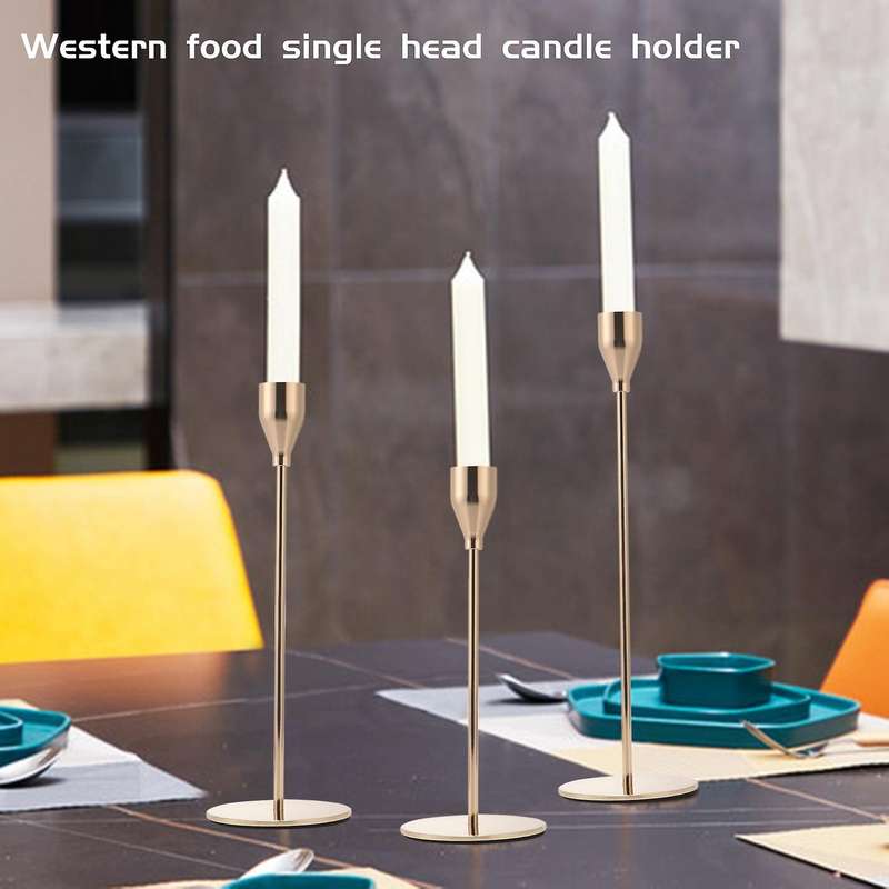 3pcs Chinese Style Metal Candle Holders Simple Golden