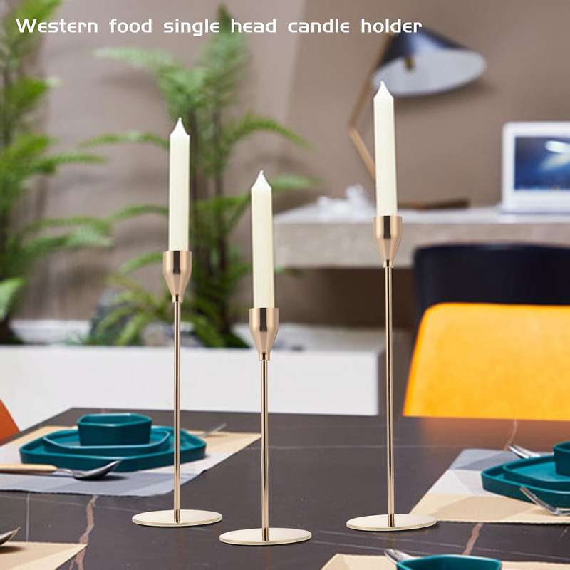 3pcs Chinese Style Metal Candle Holders Simple Golden