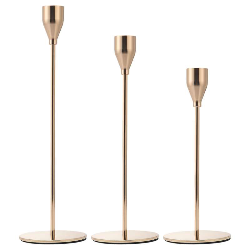 3pcs Chinese Style Metal Candle Holders Simple Golden