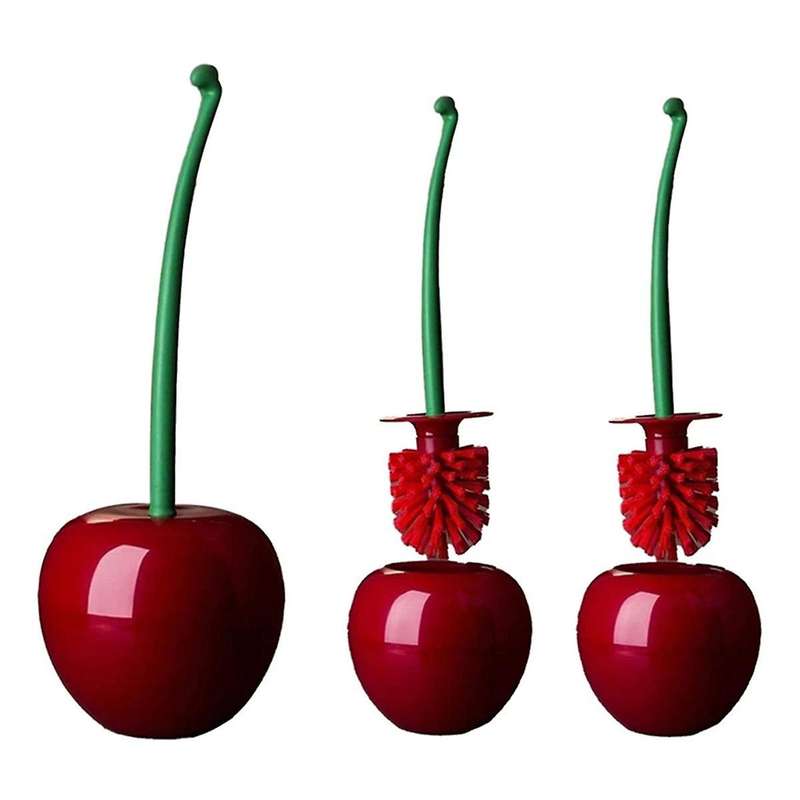 3PCS Cherry Toilet Brush Bathroom Brush Cleaner Toilet Bowl Brush and Holder Set with Long Handle fo