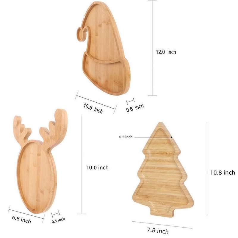 3pcs Christmas Wooden Serving Tray Wooden Plate Table Serving Platter for Christmas Diy Unique Food