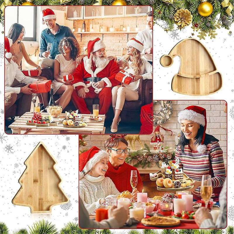 3pcs Christmas Wooden Serving Tray Wooden Plate Table Serving Platter for Christmas Diy Unique Food