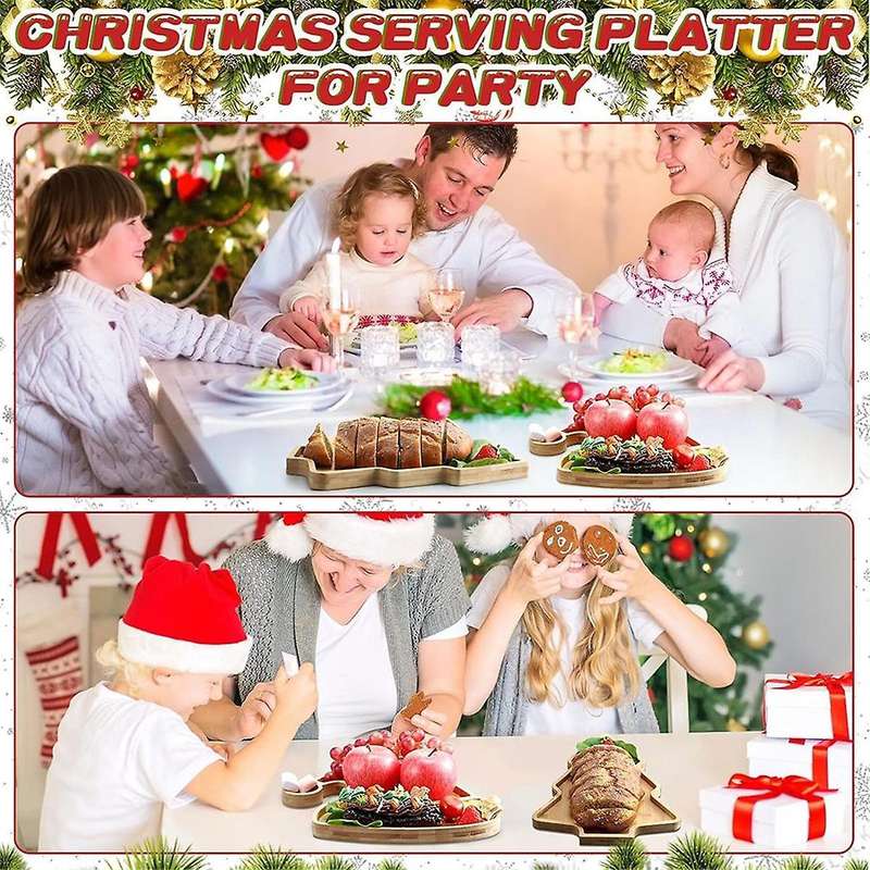 3pcs Christmas Wooden Serving Tray Wooden Plate Table Serving Platter for Christmas Diy Unique Food