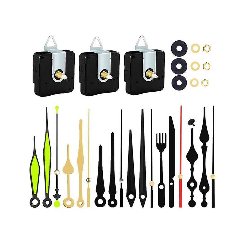 3Pcs Clock Mechanism Kit with 6 Different Clock Hand DIY Wall Clock Repair Replacement Motor Parts S
