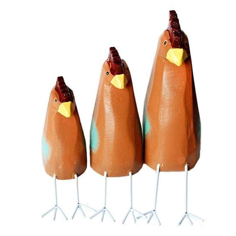 3pcs Cute Chicken Handicrafts Carvings Painted Wooden Sets for Home Decor,wooden Handicraft Animal O