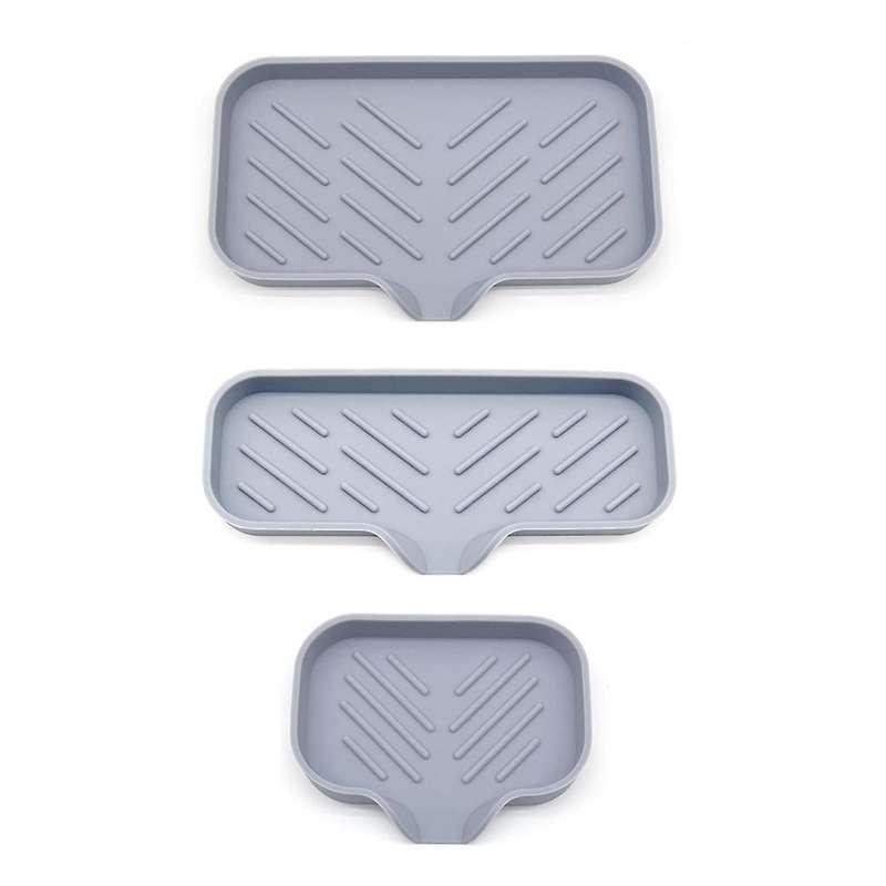3PCS Countertop Dry Silicone Mat Drain Soap Pad Bathroom Soap Dish