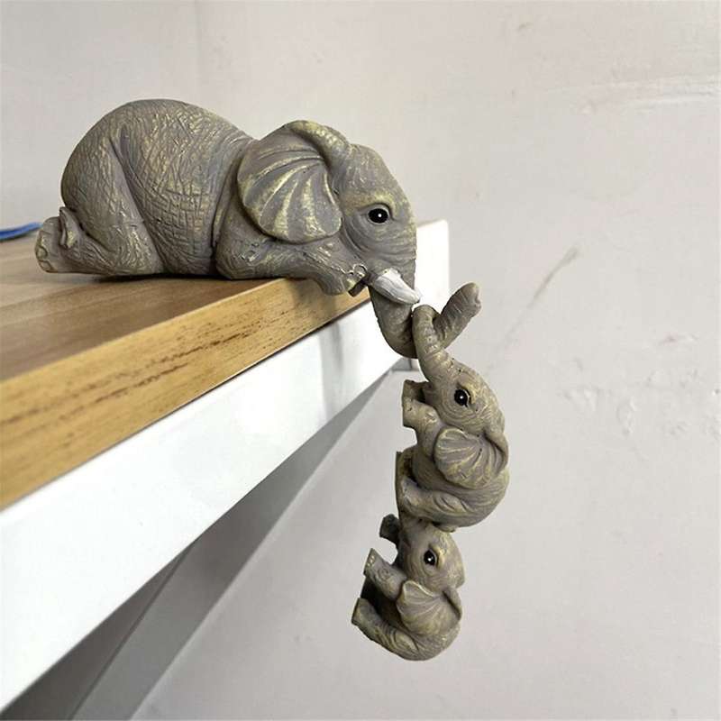 3PCS Cute Elephant Hug Doll Resin Handicraft Decoration Home Decor Gift Decorative Figurines Miniatu