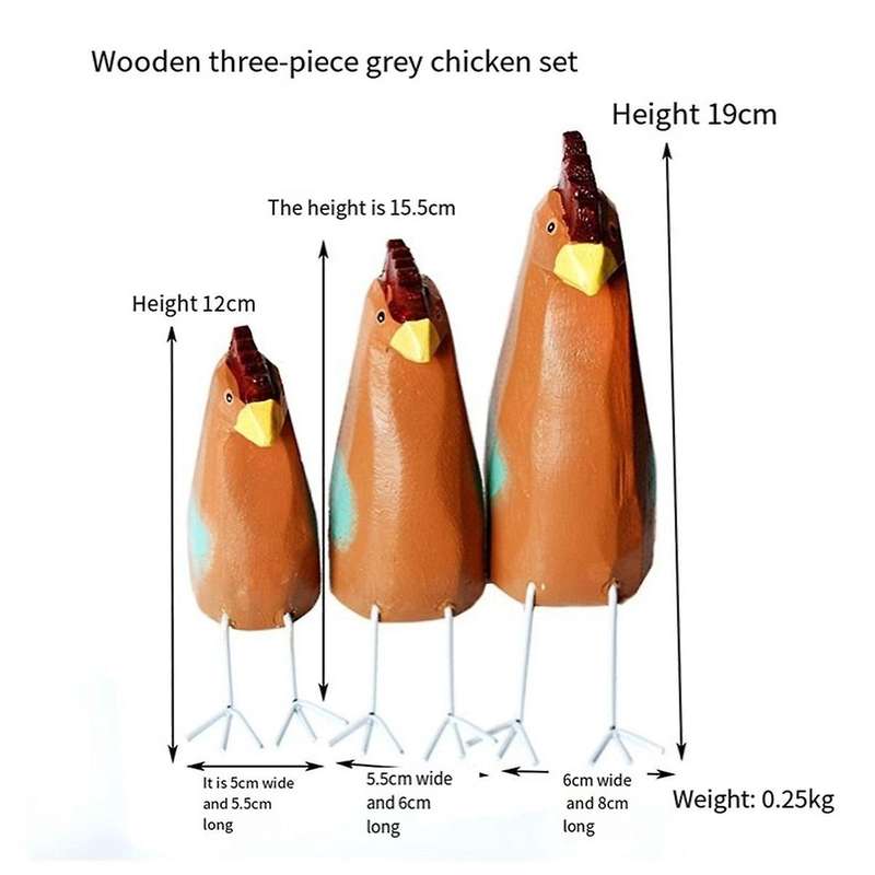 3pcs Cute Chicken Handicrafts Carvings Painted Wooden Sets for Home Decor,wooden Handicraft Animal
